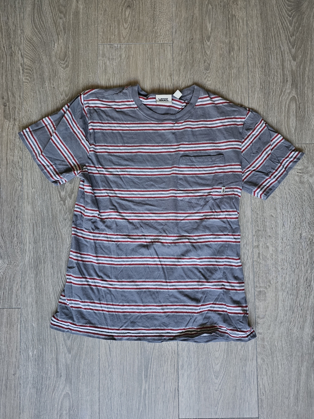 Vans Men’s Gray Tee with Red & White Stripes